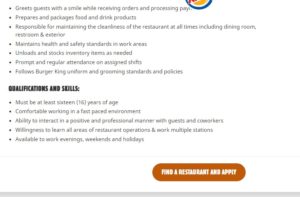 Burger King Find A Restaurant and Apply Button
